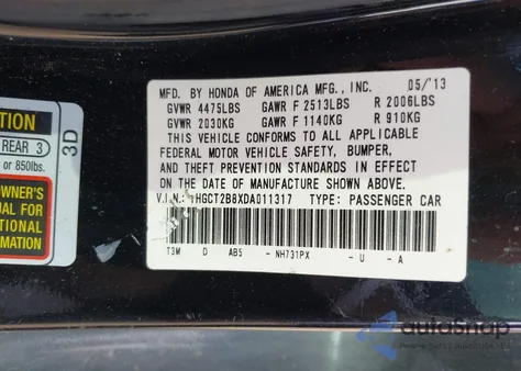 2013 Honda Accord Ex-L V-6 z USA, uszkodzony, nr VIN 1HGCT2B8XDA011317